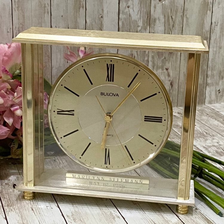 Bulova B-1700 Grand Prix Gold tone Mantle Clock