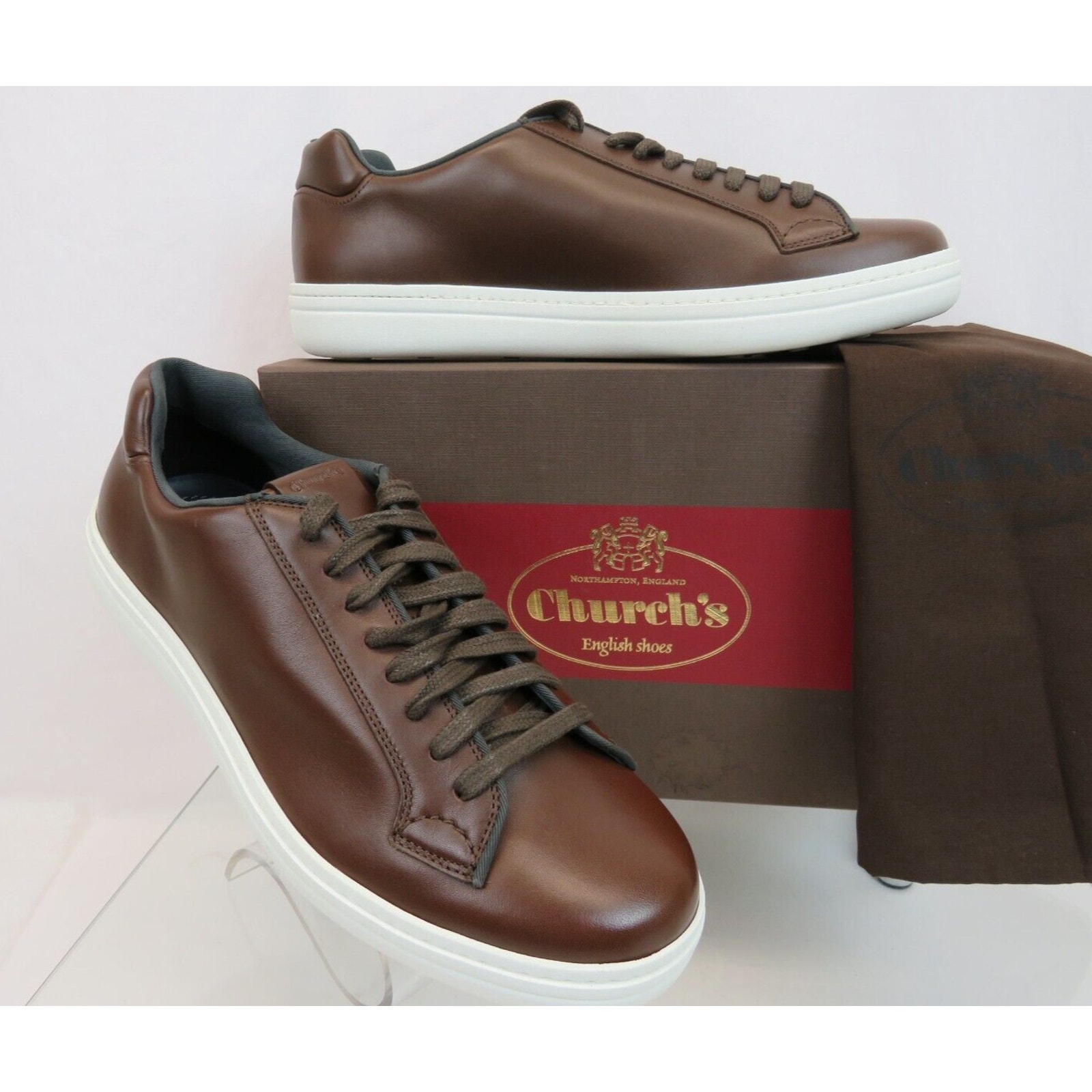 CHURCH'S by PRADA MIRFIELD EEG003 BROWN AGED LEATHER WHITE SNEAKERS 8.5 US 9.5