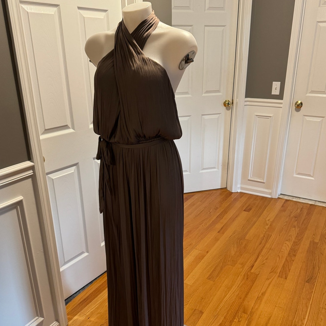 ASTR the Label Cheryl Backless Halter Wide Leg Mushroom Beige Jumpsuit Sz Small