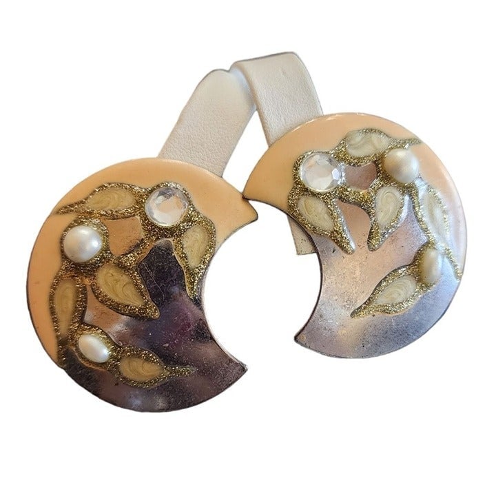 Vintage 80s Epoxy Rhinestone Clip Earrings (A2486)