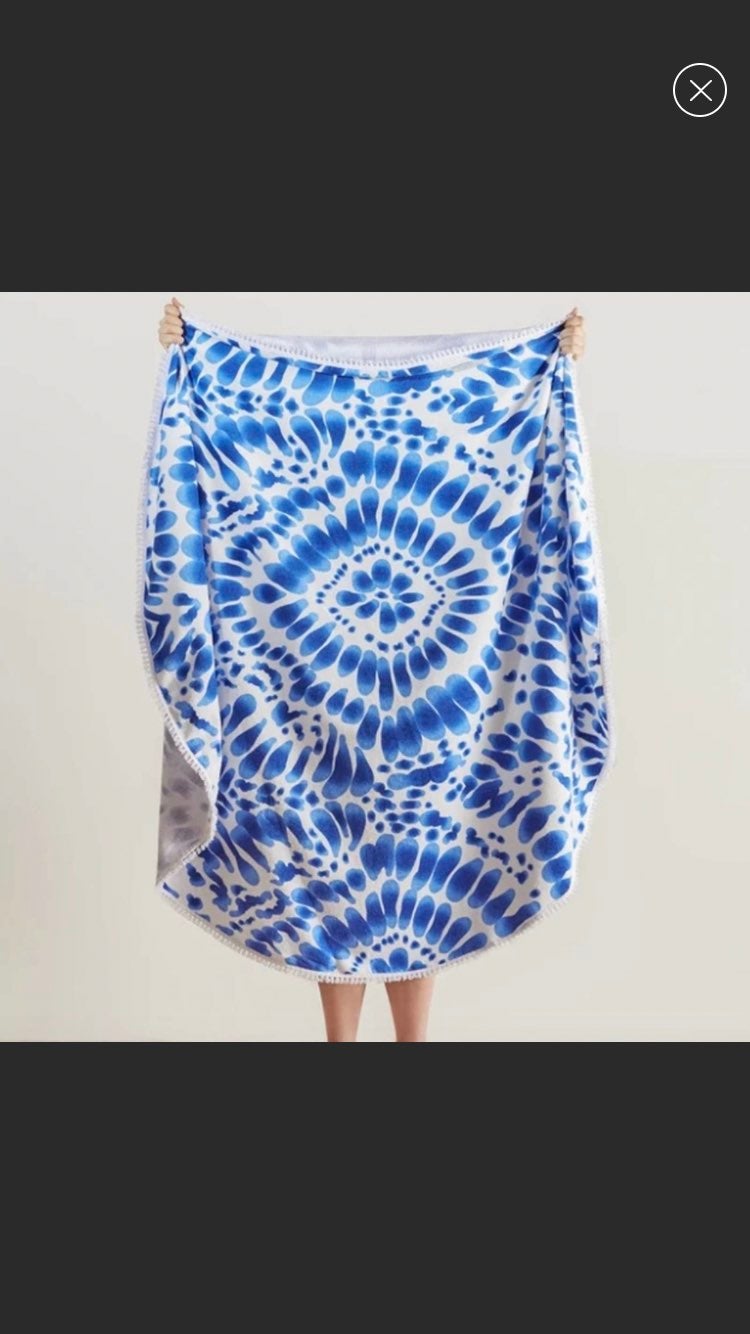 Enchante Home Large Indigo Round Beach Towel NWT