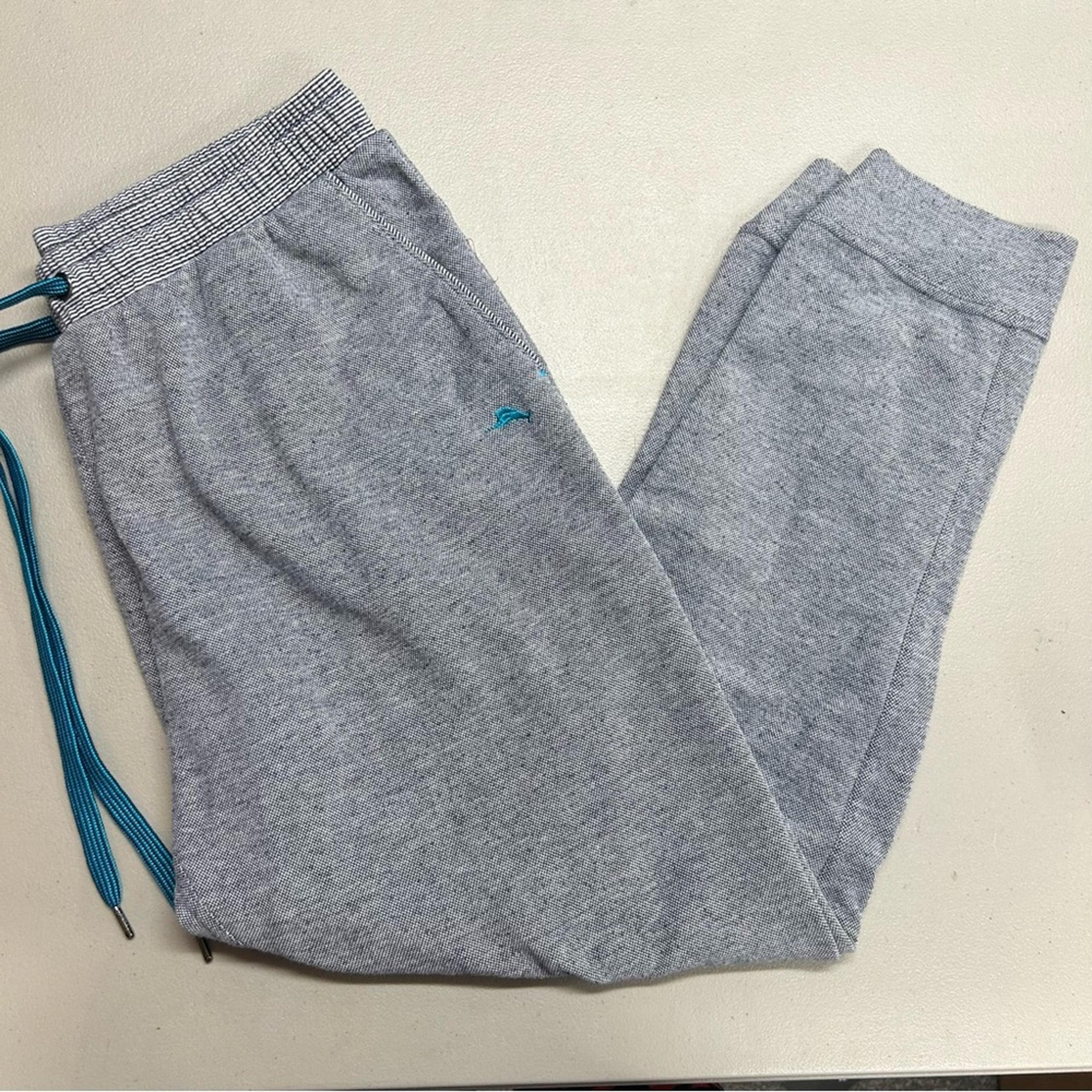 Tommy Bahama Pants Joggers Lounge Wear Gray Blue Pockets Logo Mens Size Medium