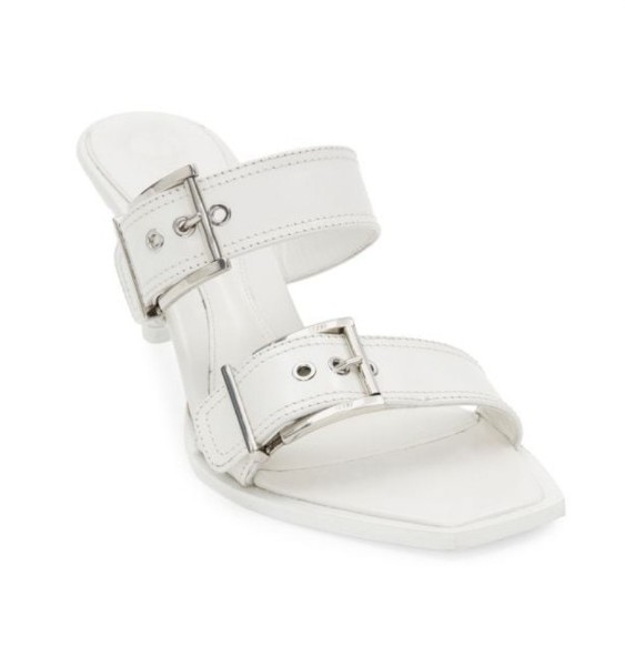 Alexander McQueen Buckle Heel Mules White
