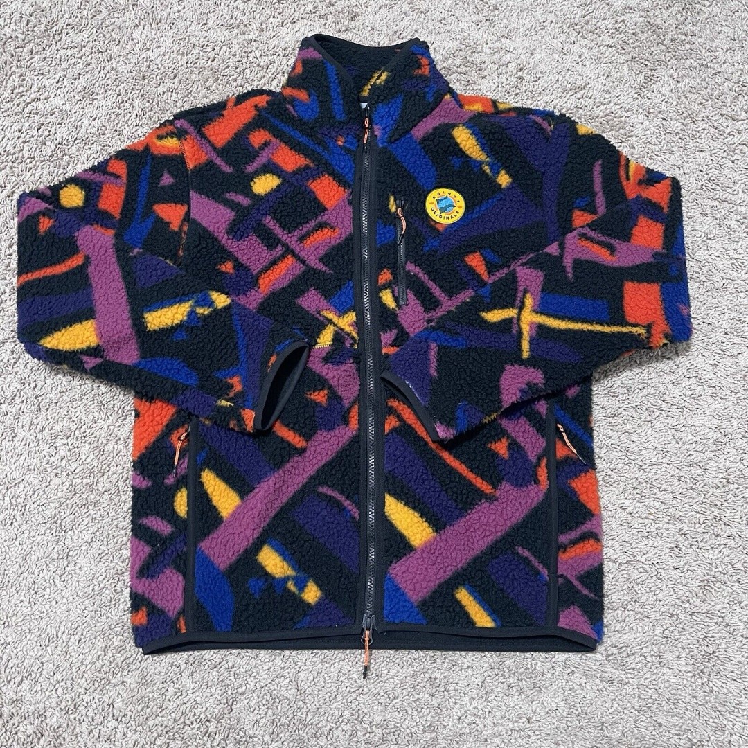adidas Originals Jacket Men Small Multicolor Wander Hour Zip Fleece Sherpa Retro