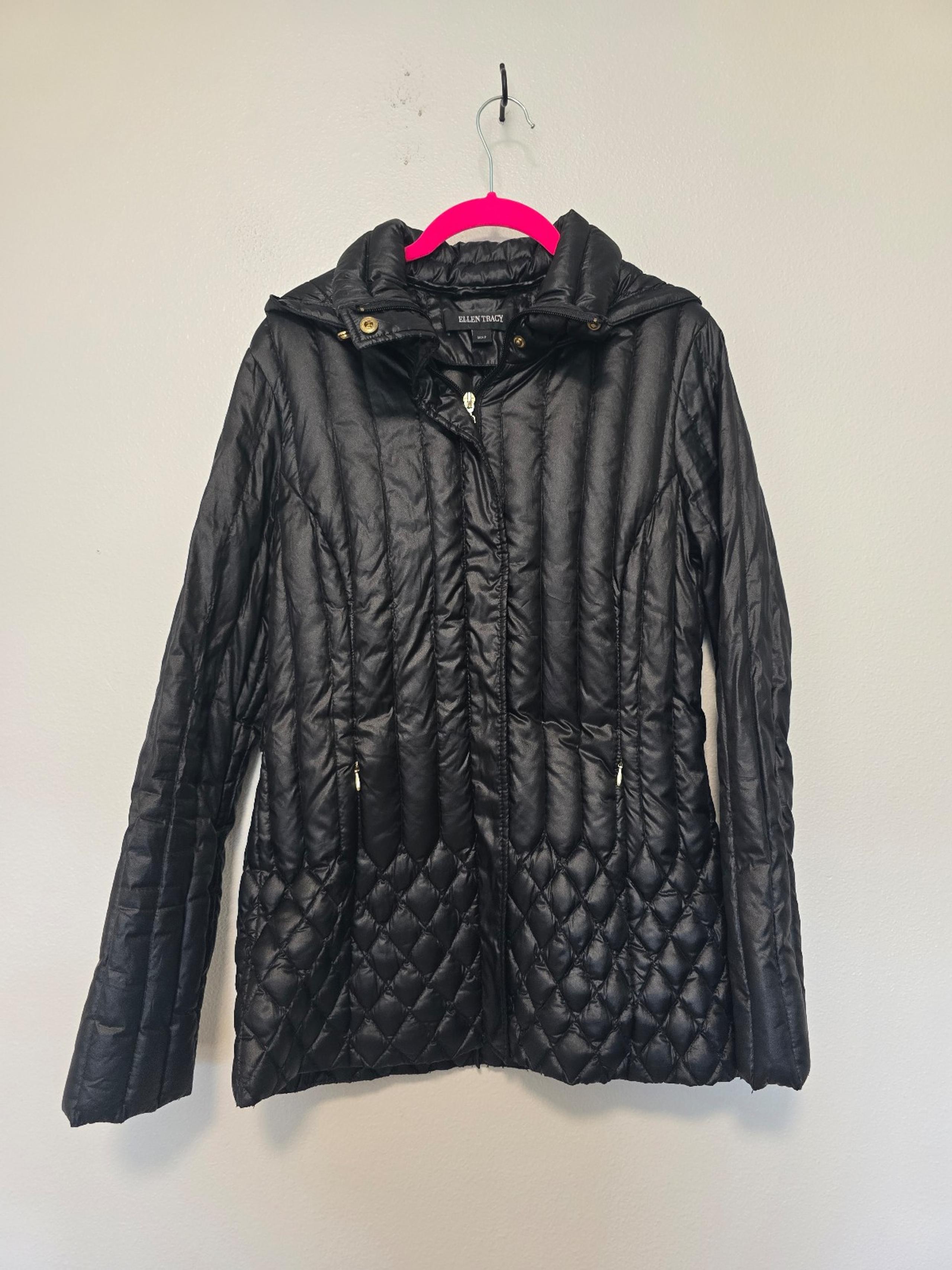 EUC Women's Black Quilted Puffer Jacket Coat Black Size Small - Ellen Tracy