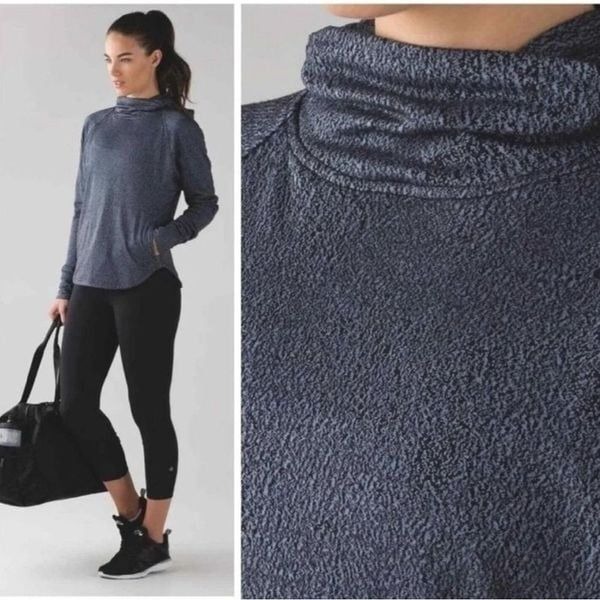 Lululemon Pick Up The Pace Top Rulu Pullover Hoodie Jacquard Black Blue 10