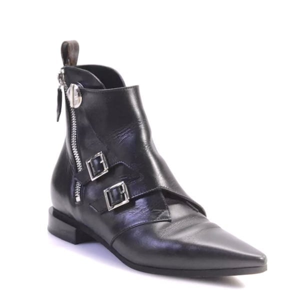 EUC [Louis Vuitton] Pointed Toe Jumble Booties Black Leather Womens Sz 37 (US 7)