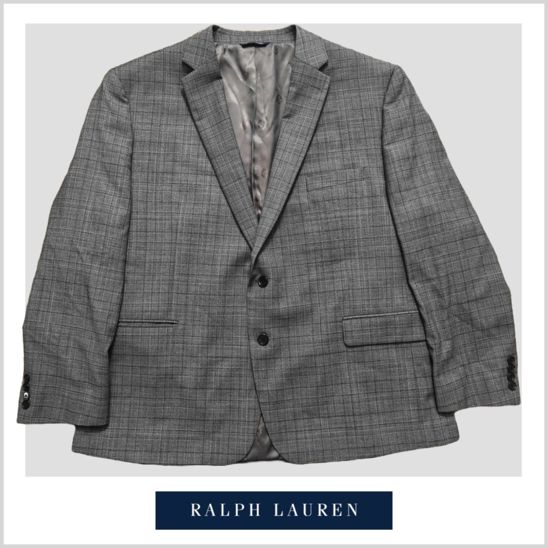 Men's Ralph Lauren Gray Blazer Wool gray Plaid | Gray | 48R
