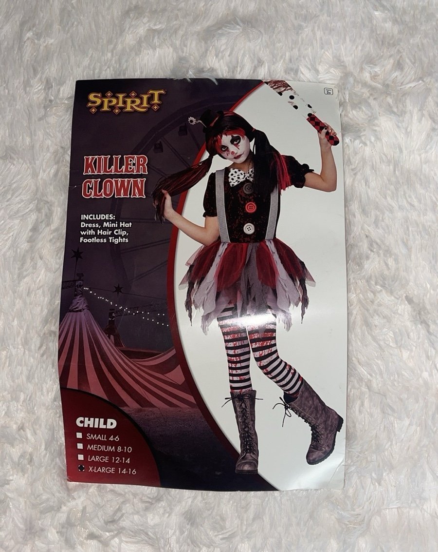 “Killer Clown” Spirit Halloween Child Costume- Size: X-Large 14-16