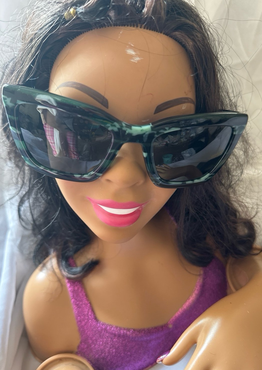 COACH SUNGLASSES EMERALD/BLACK GLITTER VARSITY STRIPE CATEYE UNISEX