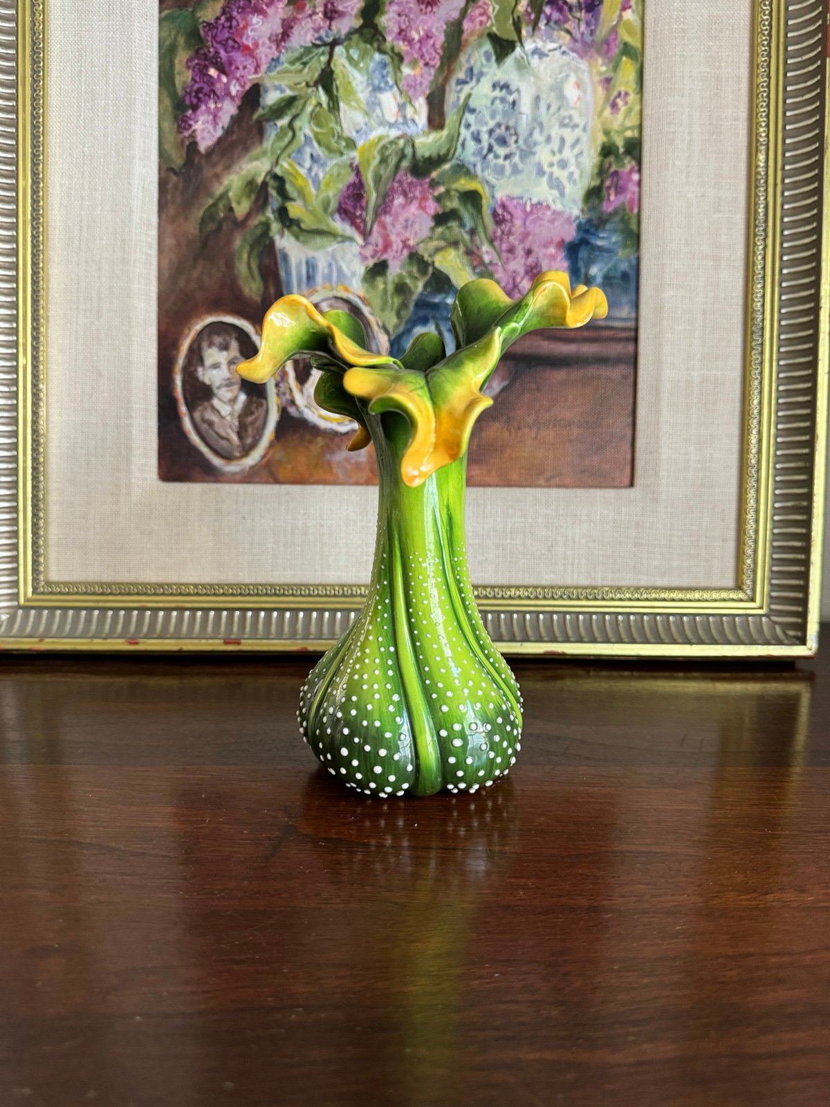 J.McCall Blue Sky Ceramic Decorative Vase 2004 Textured Green & White