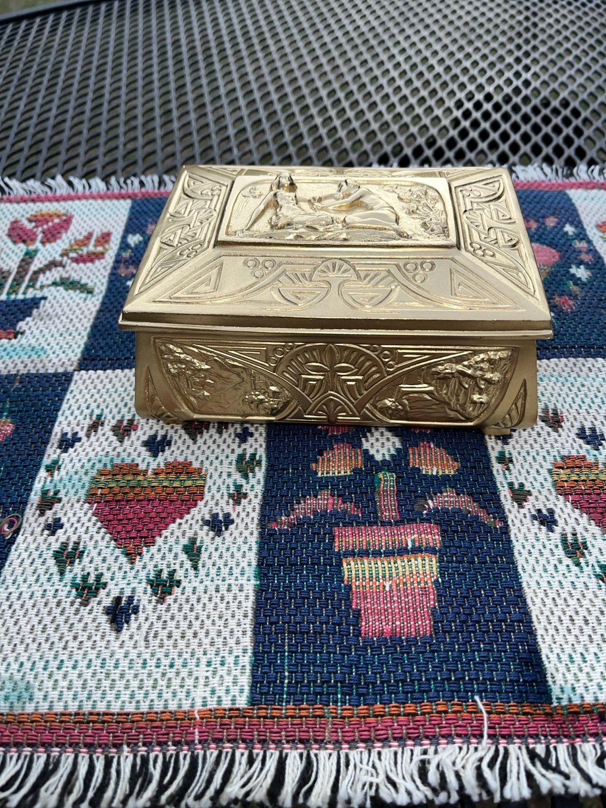 Box Vintage Metal Footed Hinged Jewelry Trinket Box Made in usa