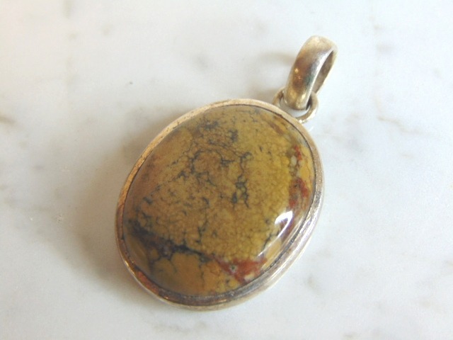 Womens Vintage Estate Sterling Silver Jasper Pendant 12.8g E5763