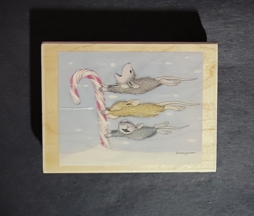 2002 CHRISTMAS Stampabilities HOUSE MOUSE Rubber Stamp OH, JOYFUL SEASON 3 Mice