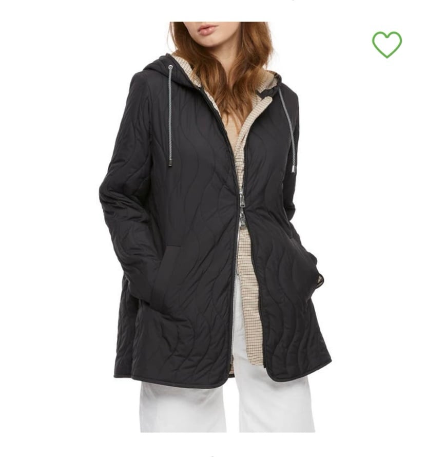 Bernardo Quilted Zip-Up Hooded Black Jacket
