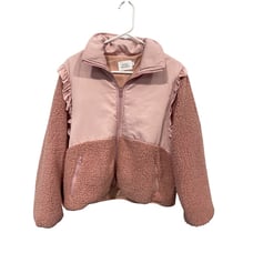 Things Between Full Zip Sherpa Fleece Jacket Womens S Ruffle Detail Pink Comfort