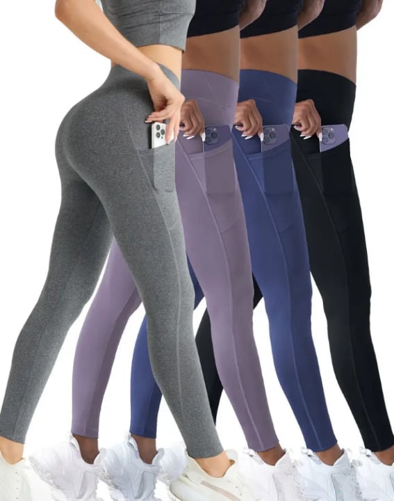 !!! 4pcs High-Waist Tummy Control Yoga Leggings, Size L!!!