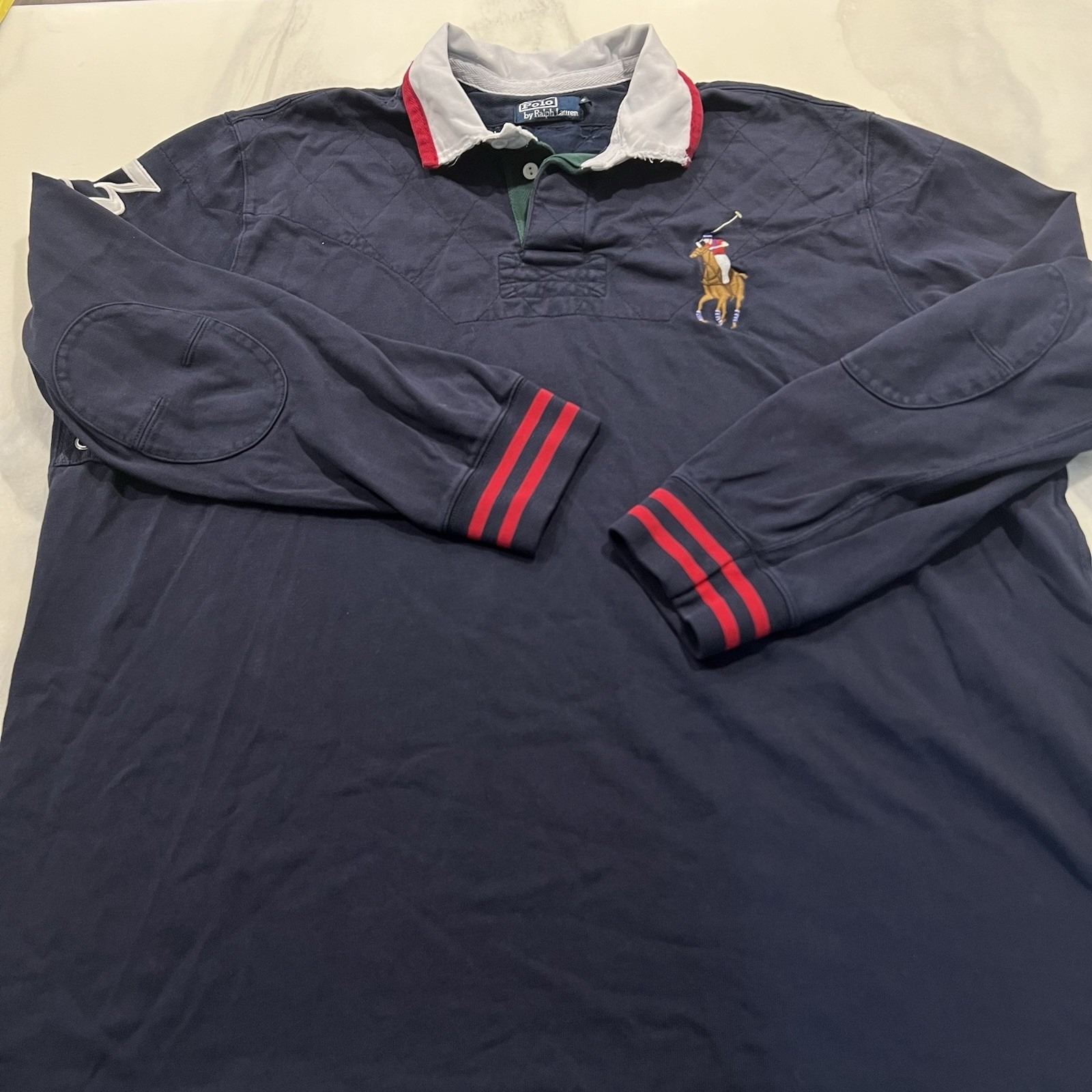 Vintage Polo Ralph Lauren Shirt Mens XXL Rugby #3 Patch Blue Sweatshirt Big Pony
