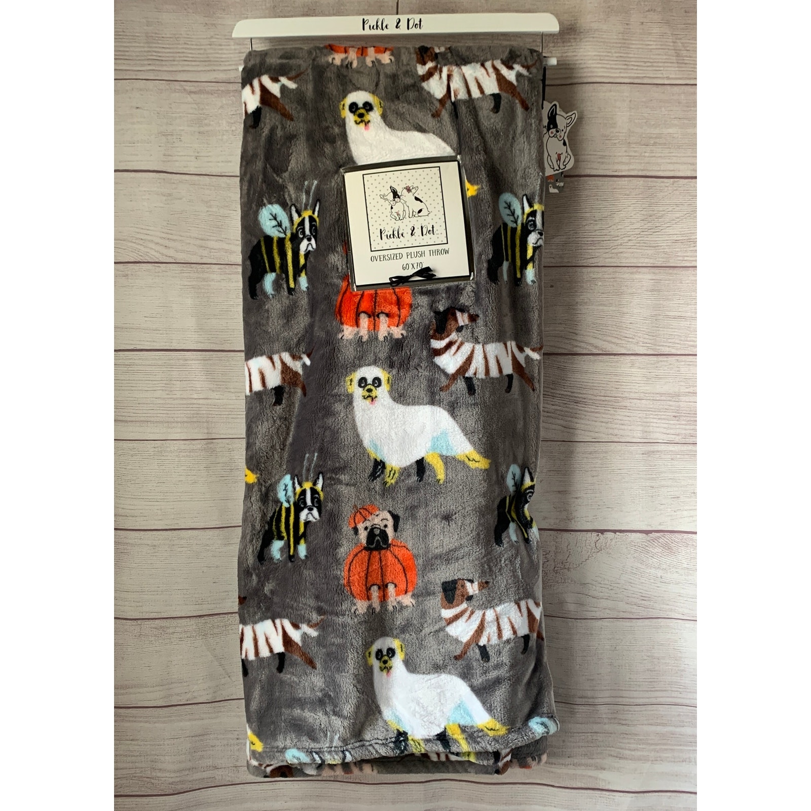 Pickle & Dot Halloween Dog Throw Blanket Plush Pug Frenchie Dachshund 60x70
