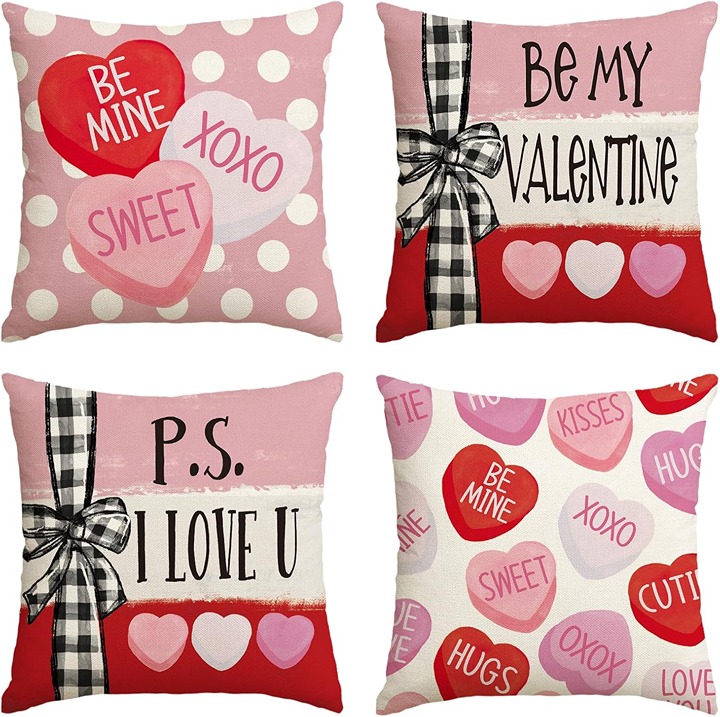 Throw Pillow Covers Be My Valentine Red Candy Heart 18 x 18 Inch