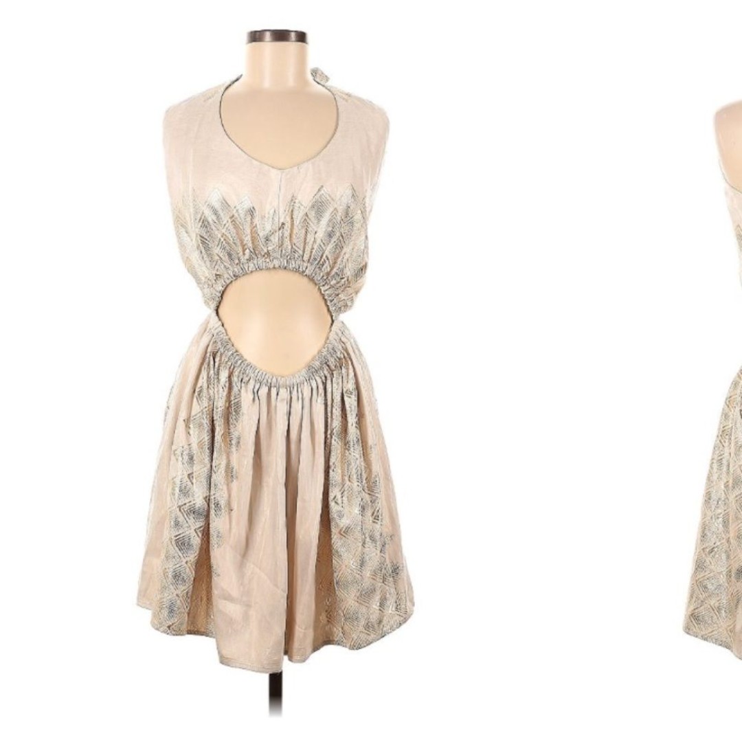 Kasia Greece Luxury Metallic Halter Cut out dress M