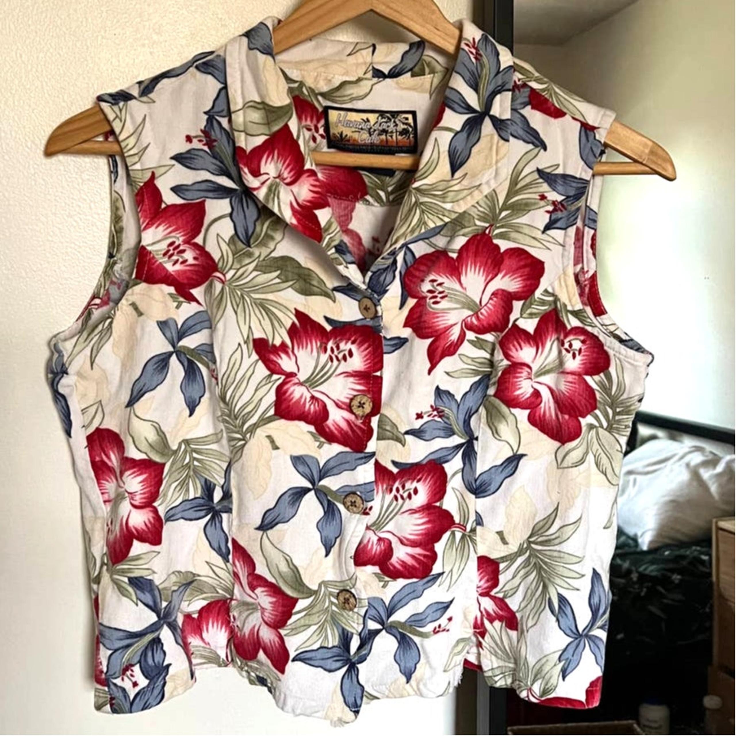 Vintage 90s Havana Jack’s Cafe Cropped Sleeveless Floral Shirt - Petite Large