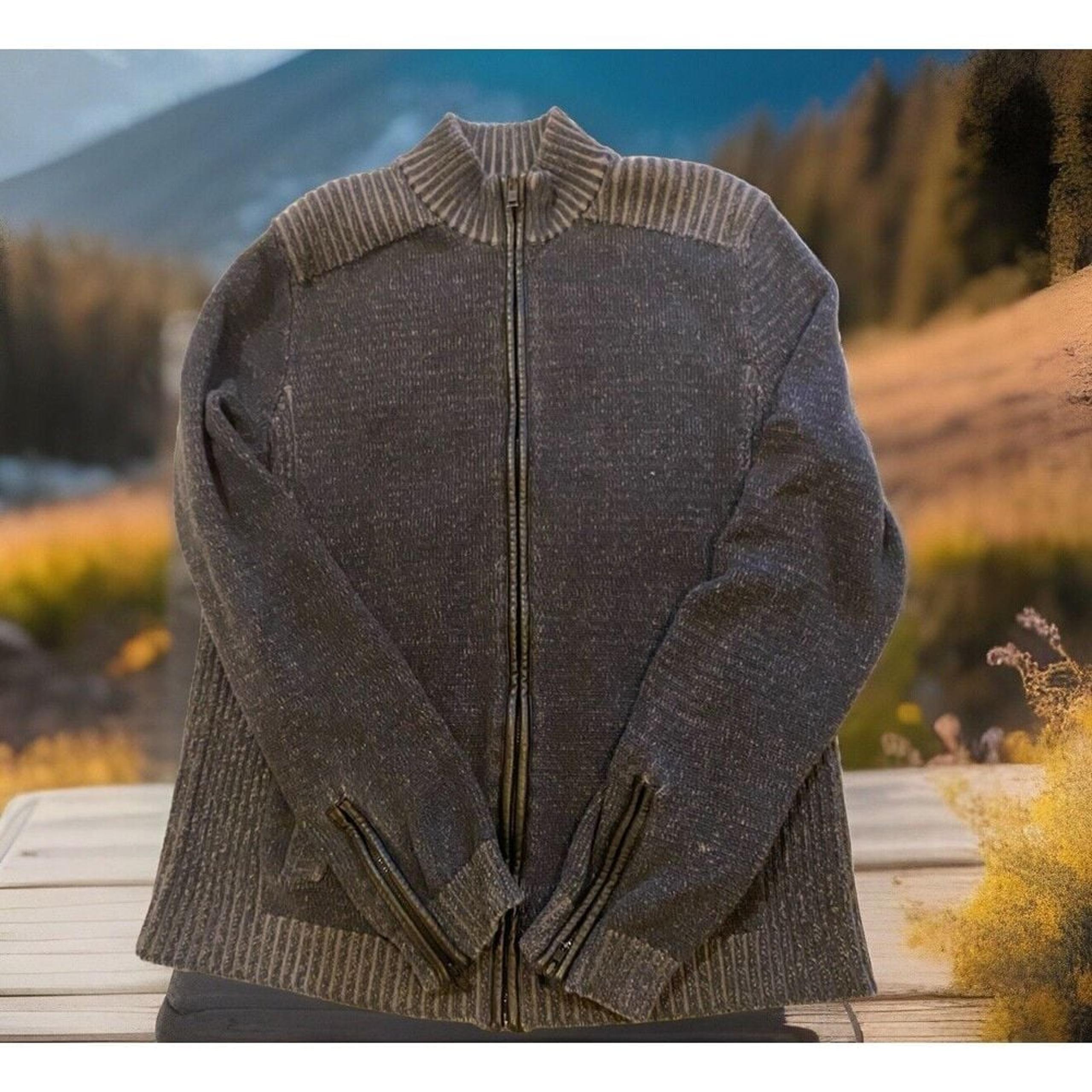 Rock & Republic Zip Up Sweater Gray Charcoal Black Pockets Men's Size Large