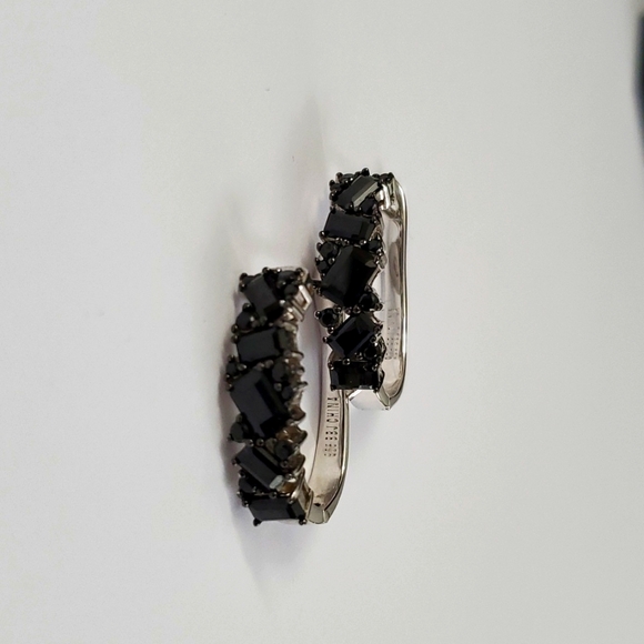 Sterling Silver 925 Onyx Prong Set Hoop Earrings