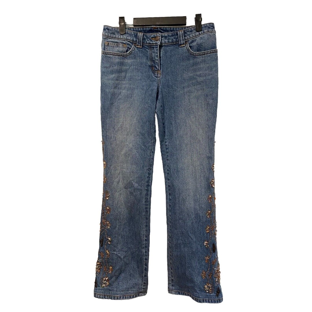 INC International Concepts Jeans Womens 6 Flare Beaded Gemstone Cotton Denim Y2K