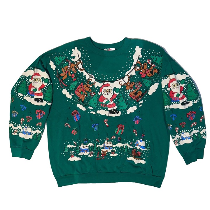 Vintage Nutcracker Christmas Sweatshirt Santa Claus Reindeer Gifts AOP Size Med