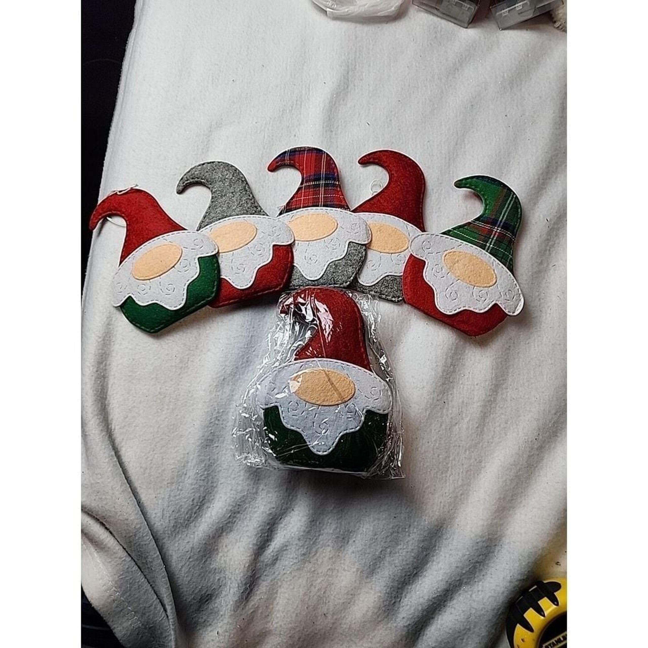 10 Plush Felt Gnome Christmas Tree ornaments. 6 Inch Gnome. Red Green Grey