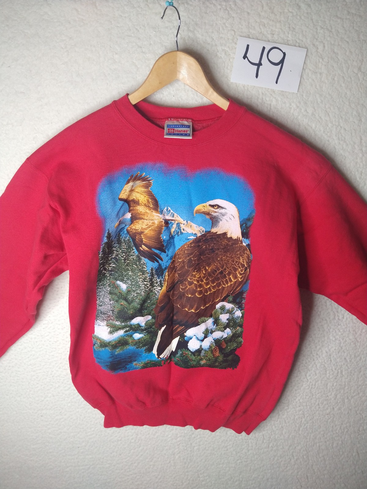 Vintage Hanes Superheavy Cotton Eagle Sweater Men's Size Medium America Red