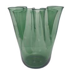 Vtg Large Hand Blown Bullicante Green Fluted Vase