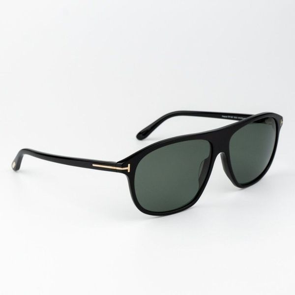 Tom Ford Women Sunglasses Shiny Black Green Polarized Pilot PRESCOTT FT1027 01R