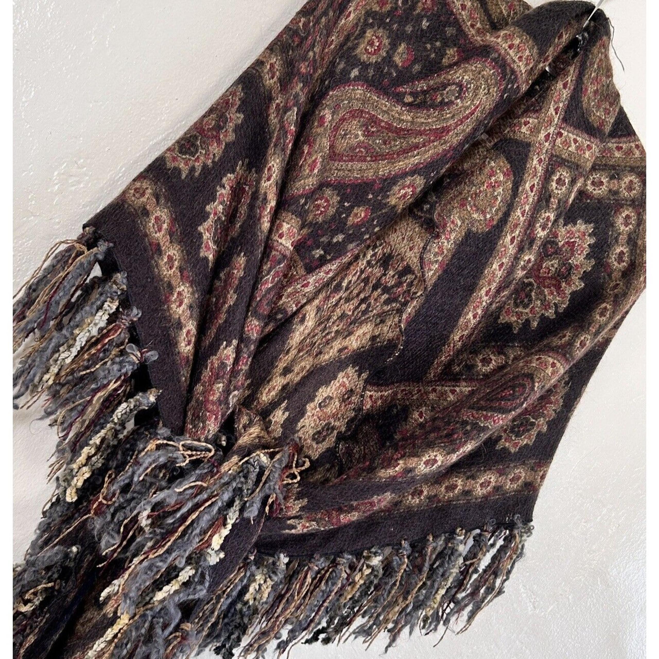 Vintage Francesca Scarf Italy Wool Mohair Wrap Triangle Hand Knot Fringe