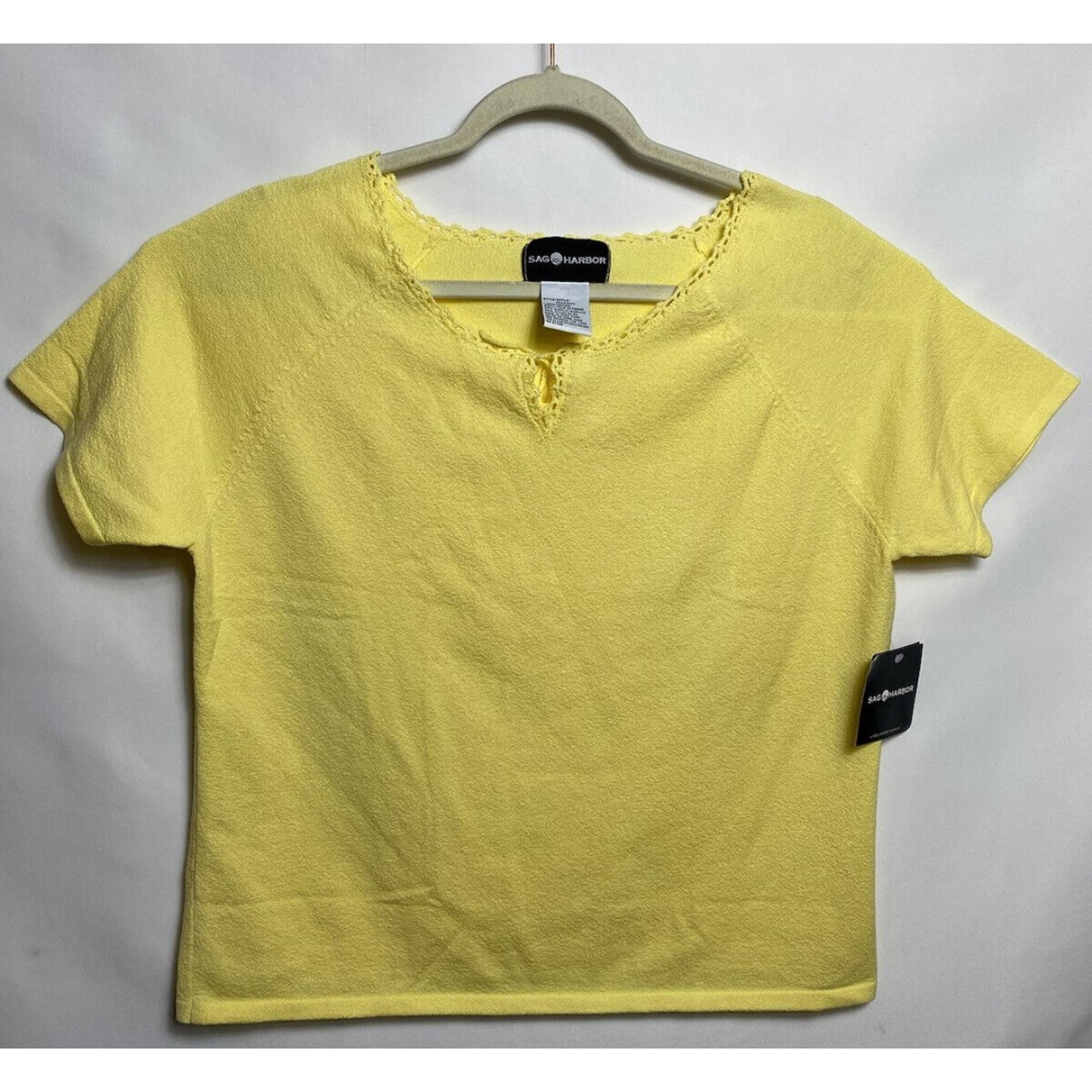 Sag Harbor Women Knit Top Short Sleeves Size L Yellow NWT