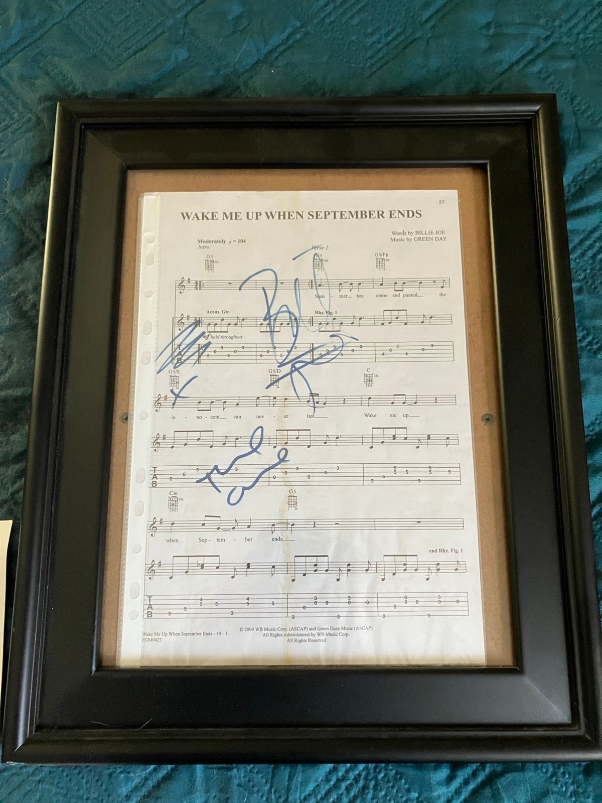 Framed Signed Green Day Sheet Music