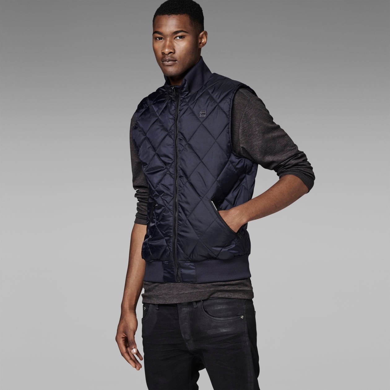 G-star Men’s Fabrick Vest Dark Blue Size Large Puffer Diamond Quilted Nylon