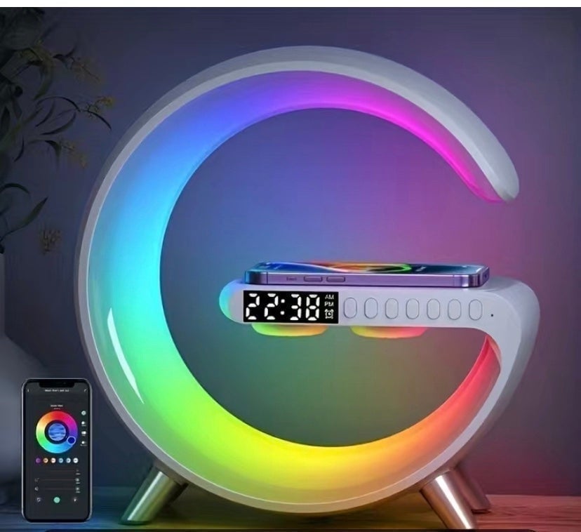 Smart Wireless Charger with Alarm Day And Night Light and Speaker with RGB