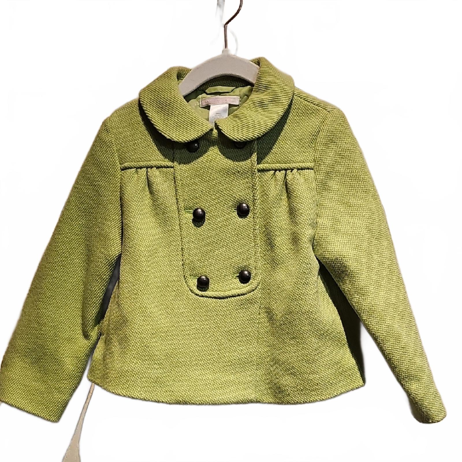 Janie and Jack Green Wool Blend Pea Coat with Peter Pan Collar