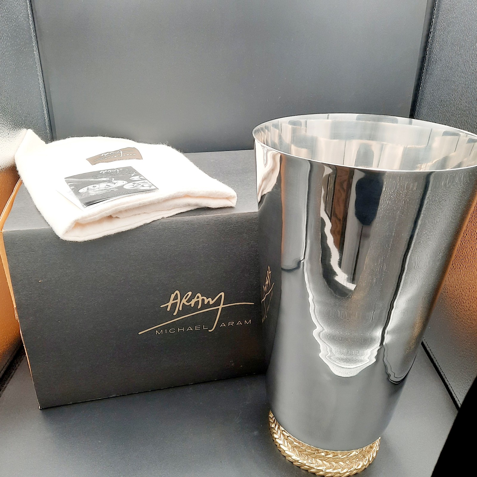 Michael Aram Signed Large Wheat Vase Silver Gold