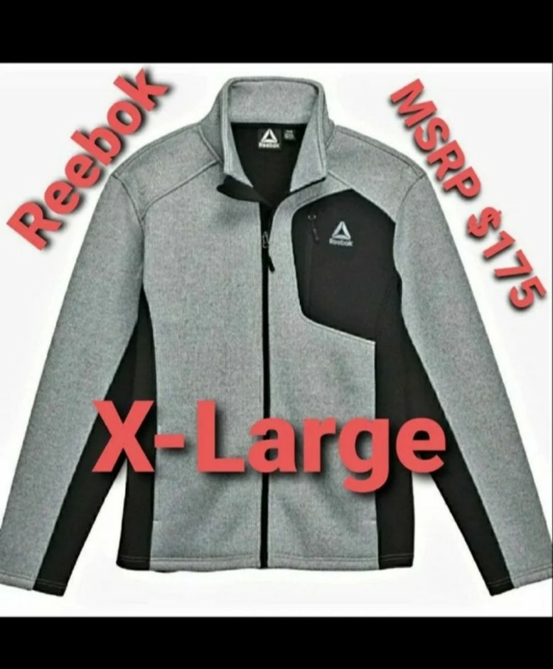 NWT Reebok Grey Black Thick Ribbed Zip Up Performance Winter Moto Jacket Coat