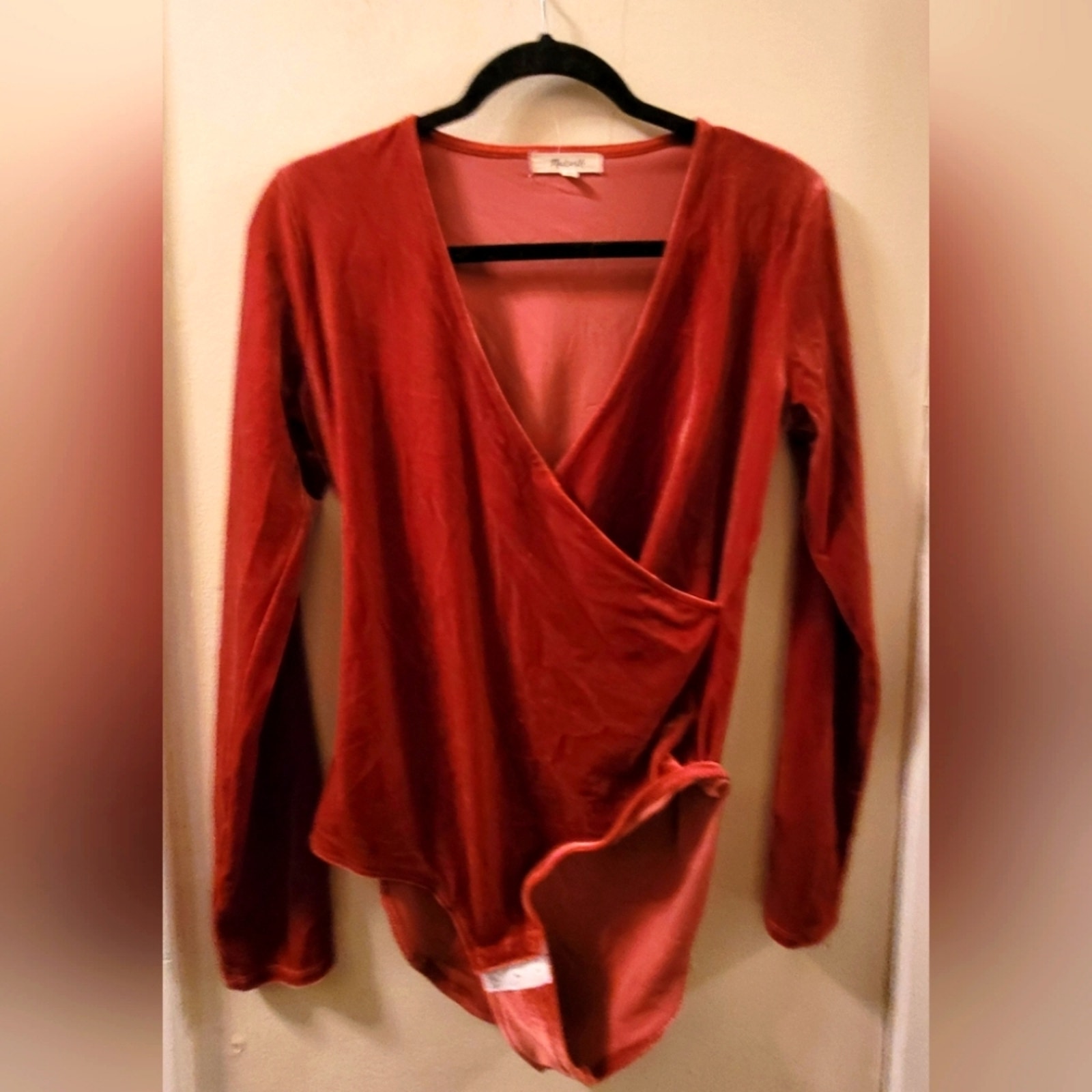 Madewell Burnt Orange/Rust Velvet Velour Faux Wrap Long Sleeve Body Suit Size M