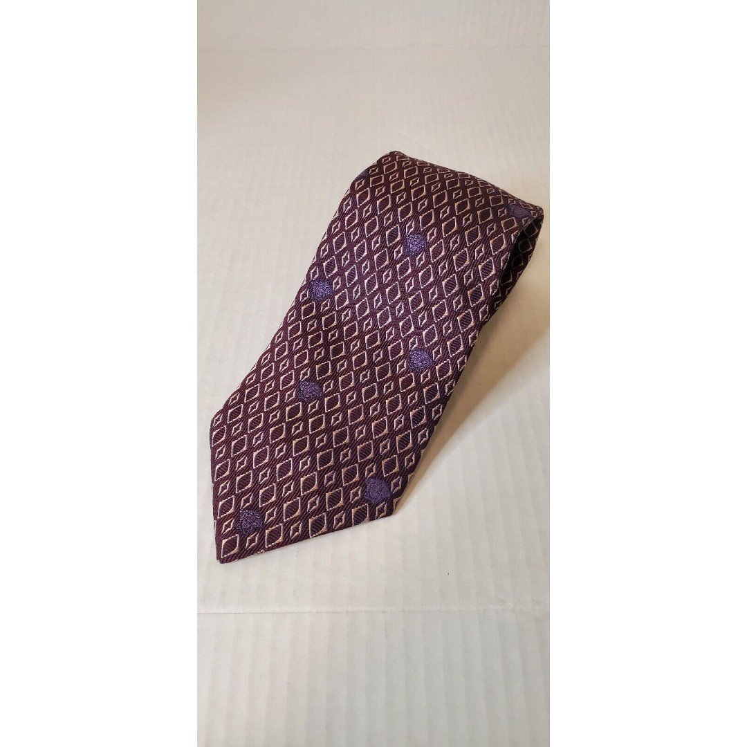 Gianni Versace Necktie Medusa 100% Silk Italy Purple Triangles Baroque 58
