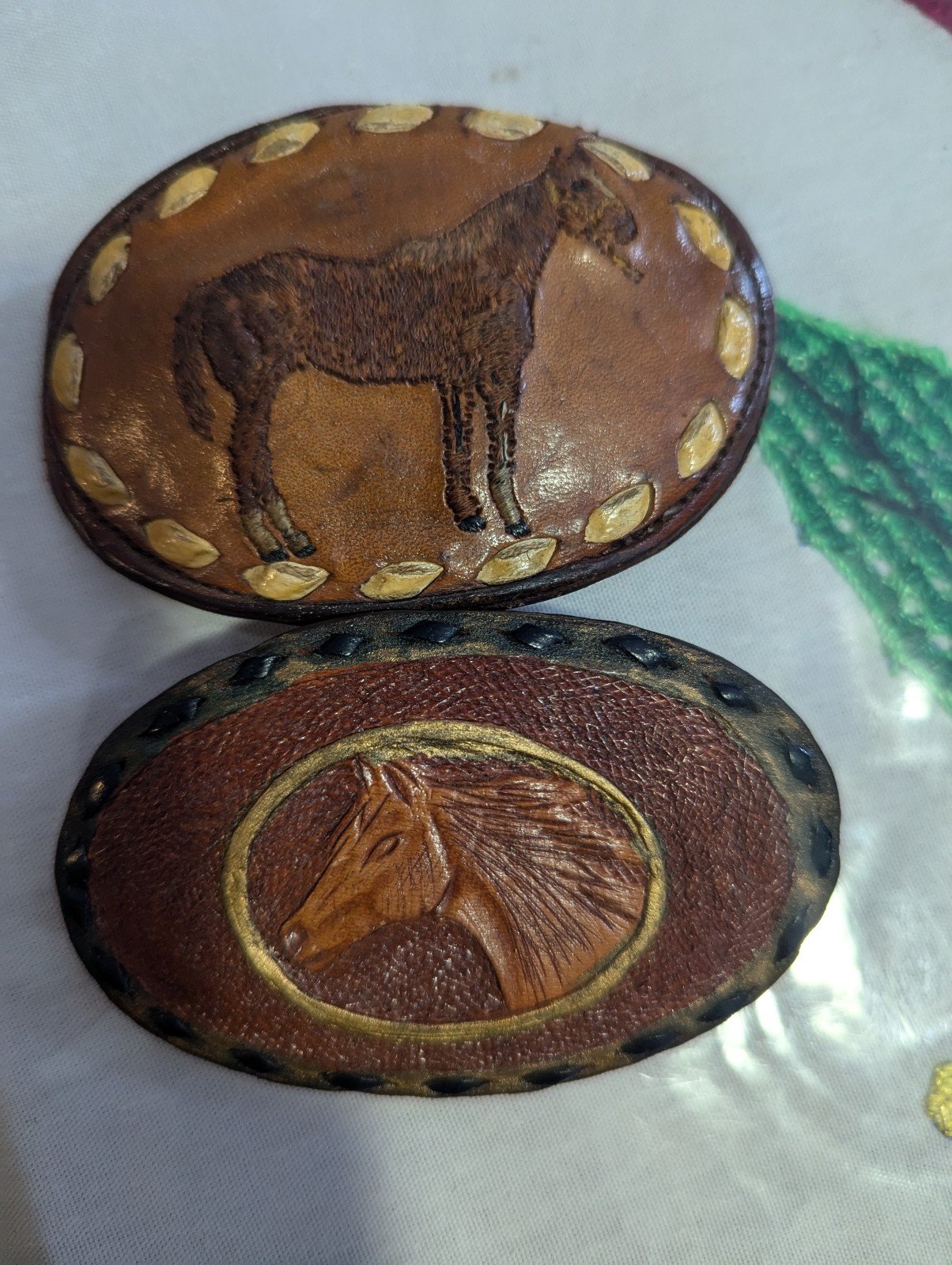 Vintage Handcrafted Leather Horse Belt Buckles 2