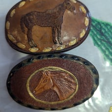 Vintage Handcrafted Leather Horse Belt Buckles 2