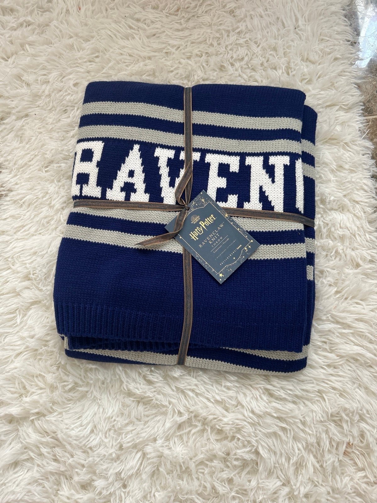 Harry Potter Pottery Barn Ravenclaw Blue Knit Throw NEW Blanket