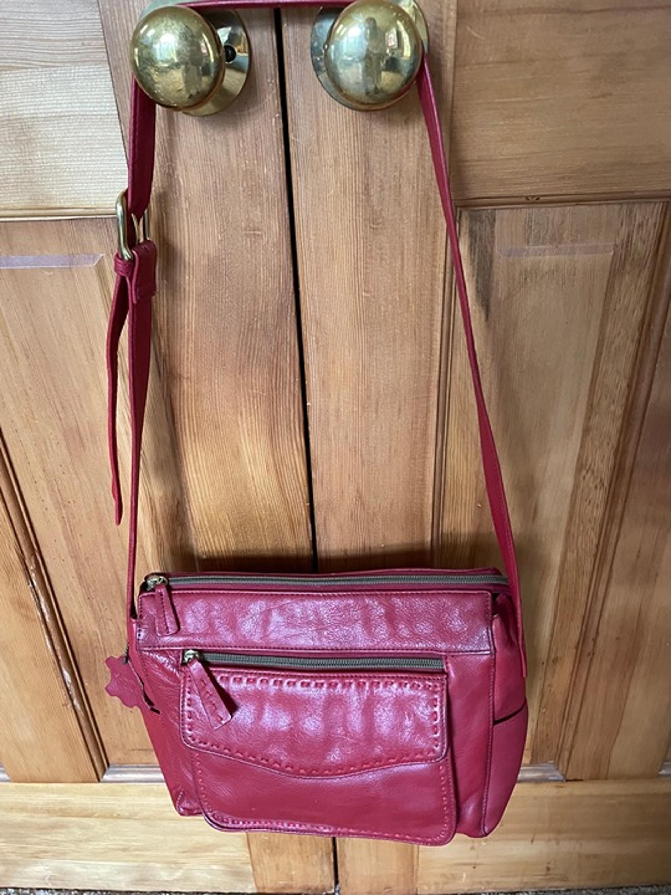 Valerie Stevens Red Leather Organizer Messenger Bag