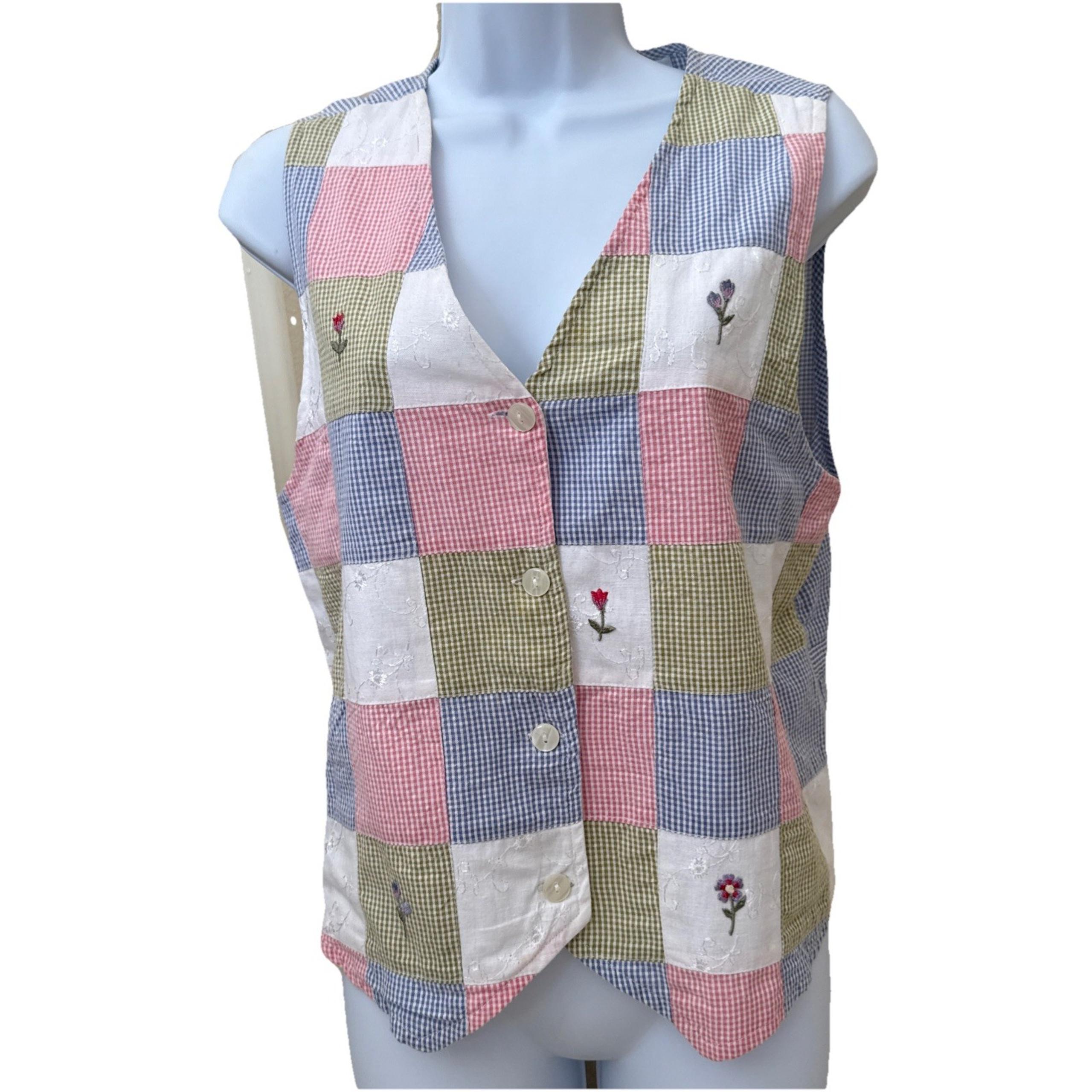 VTG Casey & Max Patchwork Embroidered Floral Vest Sz S Cottagecore Prairie