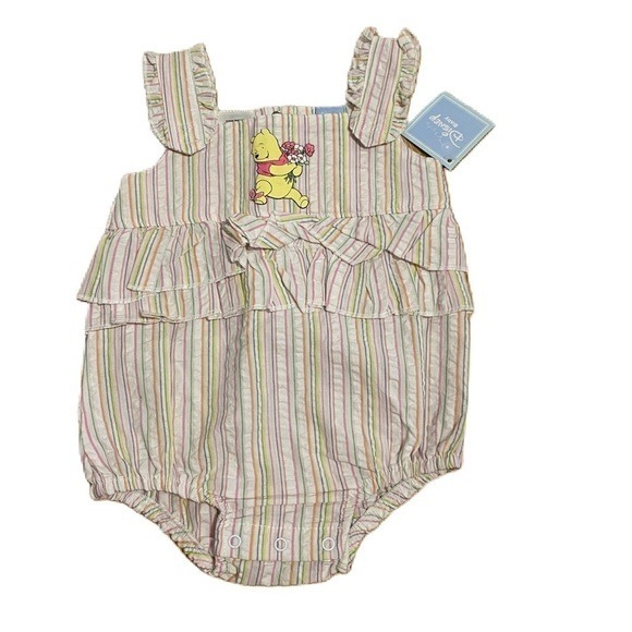 Vintage Disney Winnie the Pooh Ruffled One Piece NEW 6-9 Months Pink Yellow